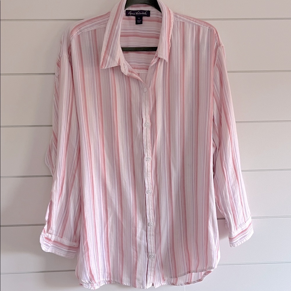 Gloria Vanderbilt Pink and Cream Striped Button Down Shirt